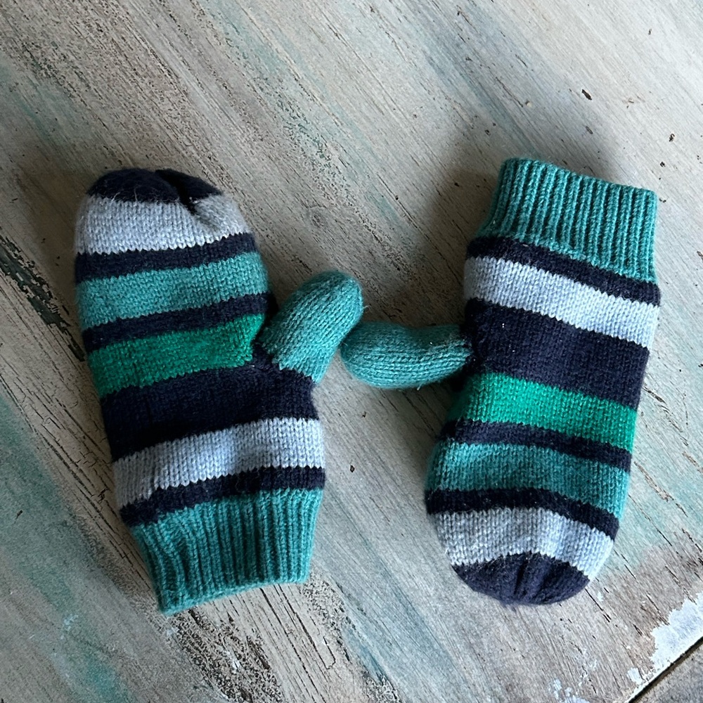 Lands' End Kids' Mittens - Teal, Gray, Black Stripes